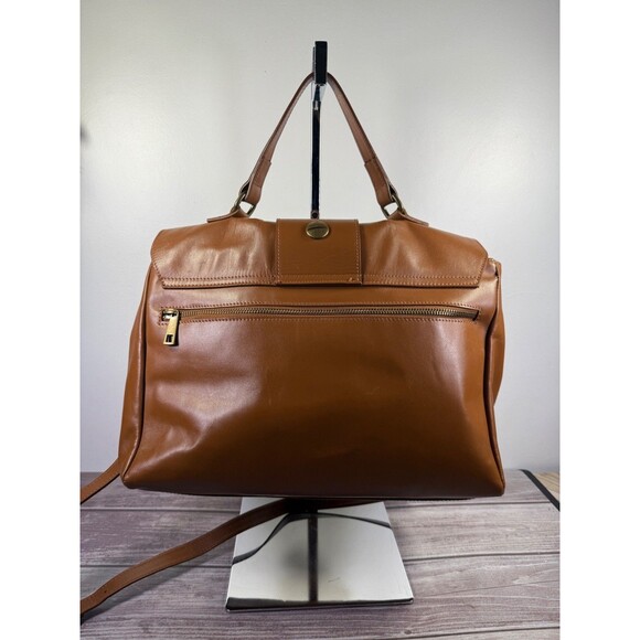 Valentina Fiore Large Tan/Brown Italian 100% Leather Saddle Handbag Purse - Picture 2 of 16